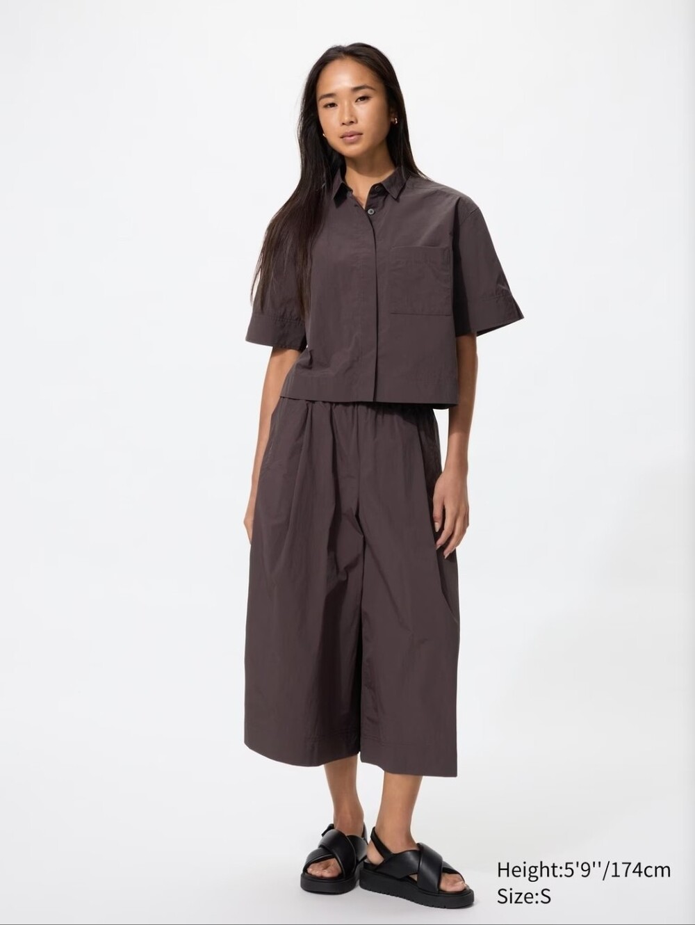 Uniqlo Viral Nylon Boxy Shirt Culotte Matching Co Ord Set Medium Olive